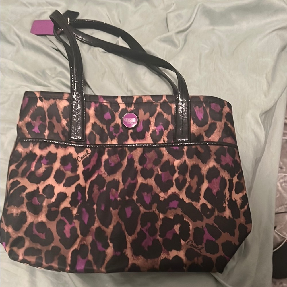 Coach Purple and Black Tote Bag with Structured Design